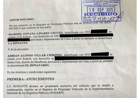 Revelam quem ‘falsificou’ o selo do cartório que certifica a ‘doação’ do carro de Maricel Linares a Adrian Villar.
