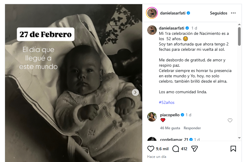 Daniela Sarfati enviou palavras emocionadas aos pais adotivos após comemorar seu aniversário: “Obrigada por me darem uma família”