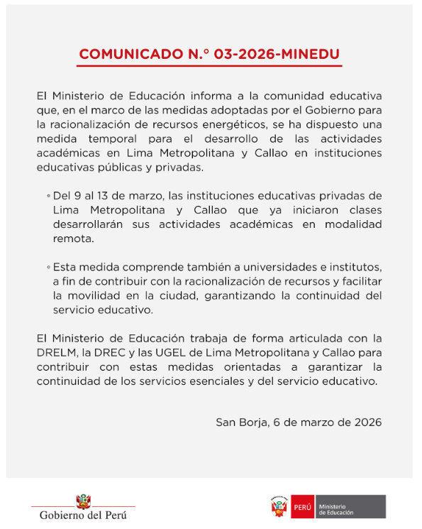 Minedu confirma aulas virtuais em escolas particulares por falta de GNV: O que vai acontecer com as escolas estaduais?