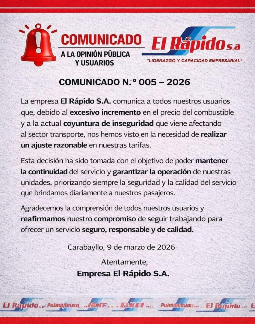 Na esteira da crise do GNV, a empresa “El Rápido” oficializa o aumento da tarifa: “Por causa do excesso…”