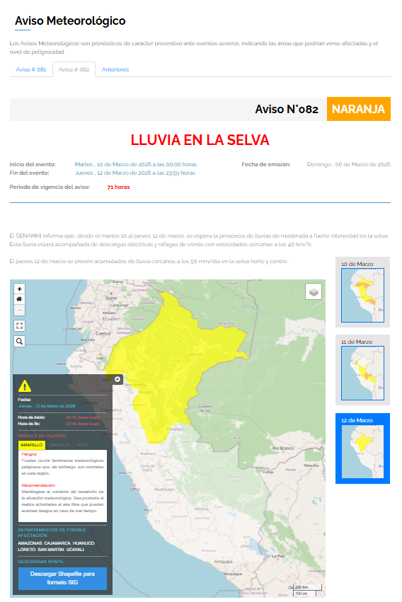 Os militares alertam para a presença de um fenômeno atmosférico que se espalha pelo Peru desde 10 de março: