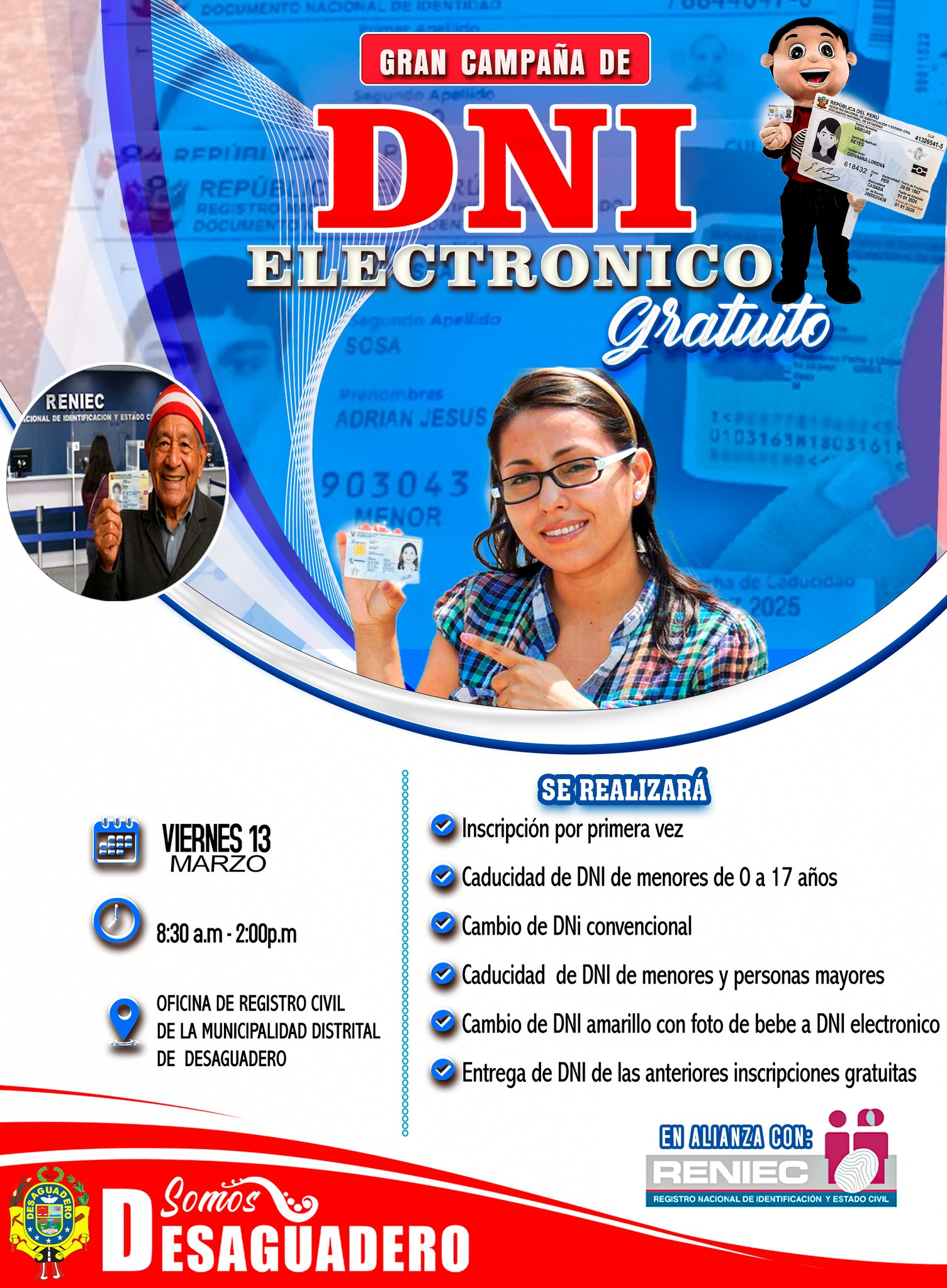 Identificação eletrônica gratuita no município de Dezagudero.