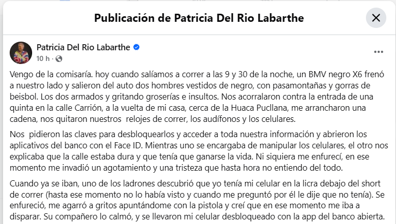 Aclamada jornalista diz que sofreu ataque violento em Miraflores e fez uma confissão comovente: “Achei que ele fosse atirar em mim”