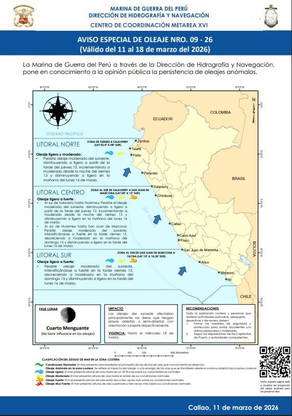 Confirmado | Uma ameaça marítima se aproxima da costa peruana e a Marinha revela o que acontecerá neste dia 16 de março