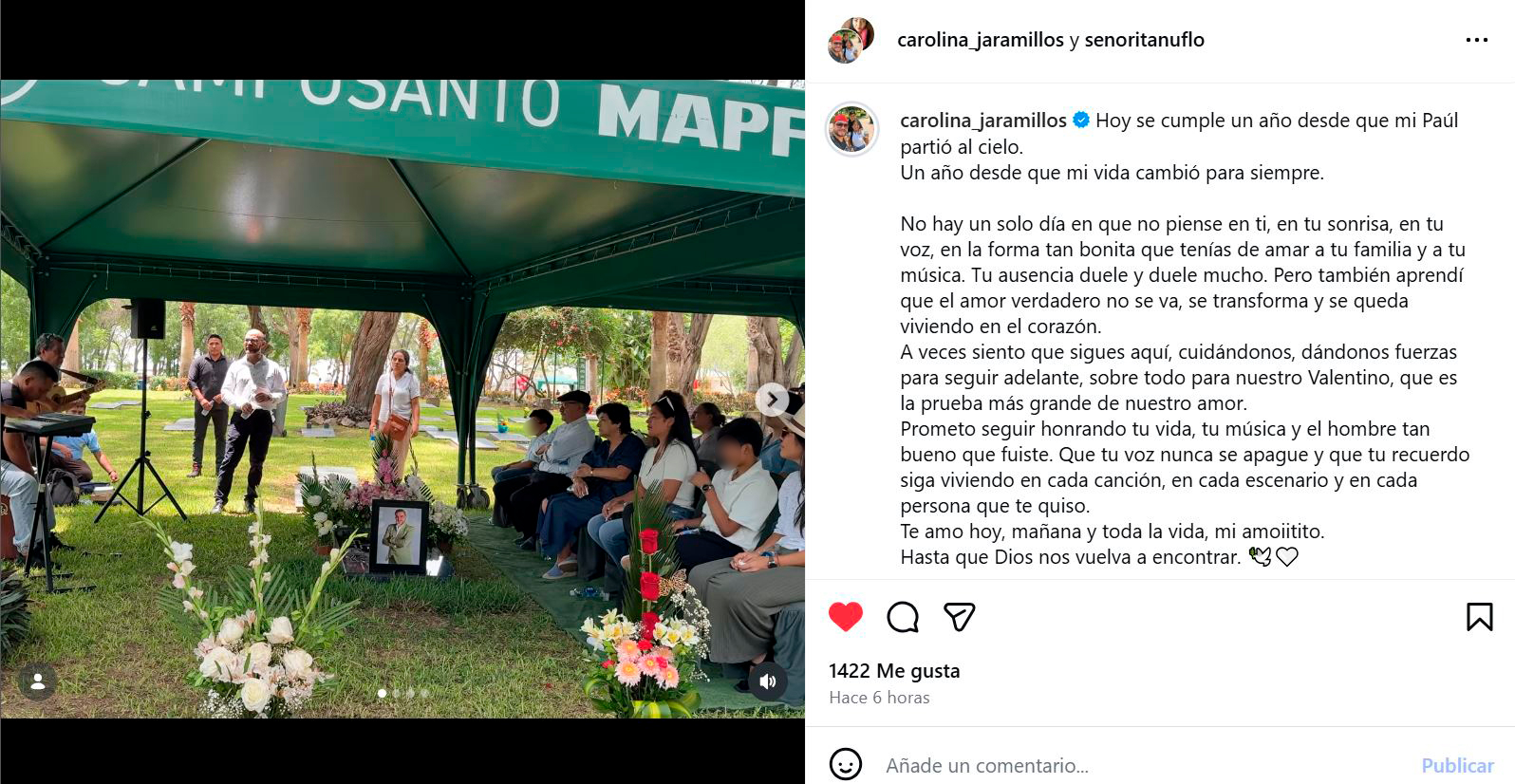 Paul Flores completa um ano de sua morte, sua esposa lhe presta uma emocionante homenagem em seu túmulo: “Não passa um dia sem que eu pense em você”