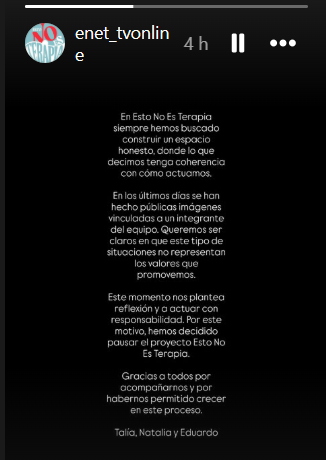 A afirmação 'Isto não é terapia'.