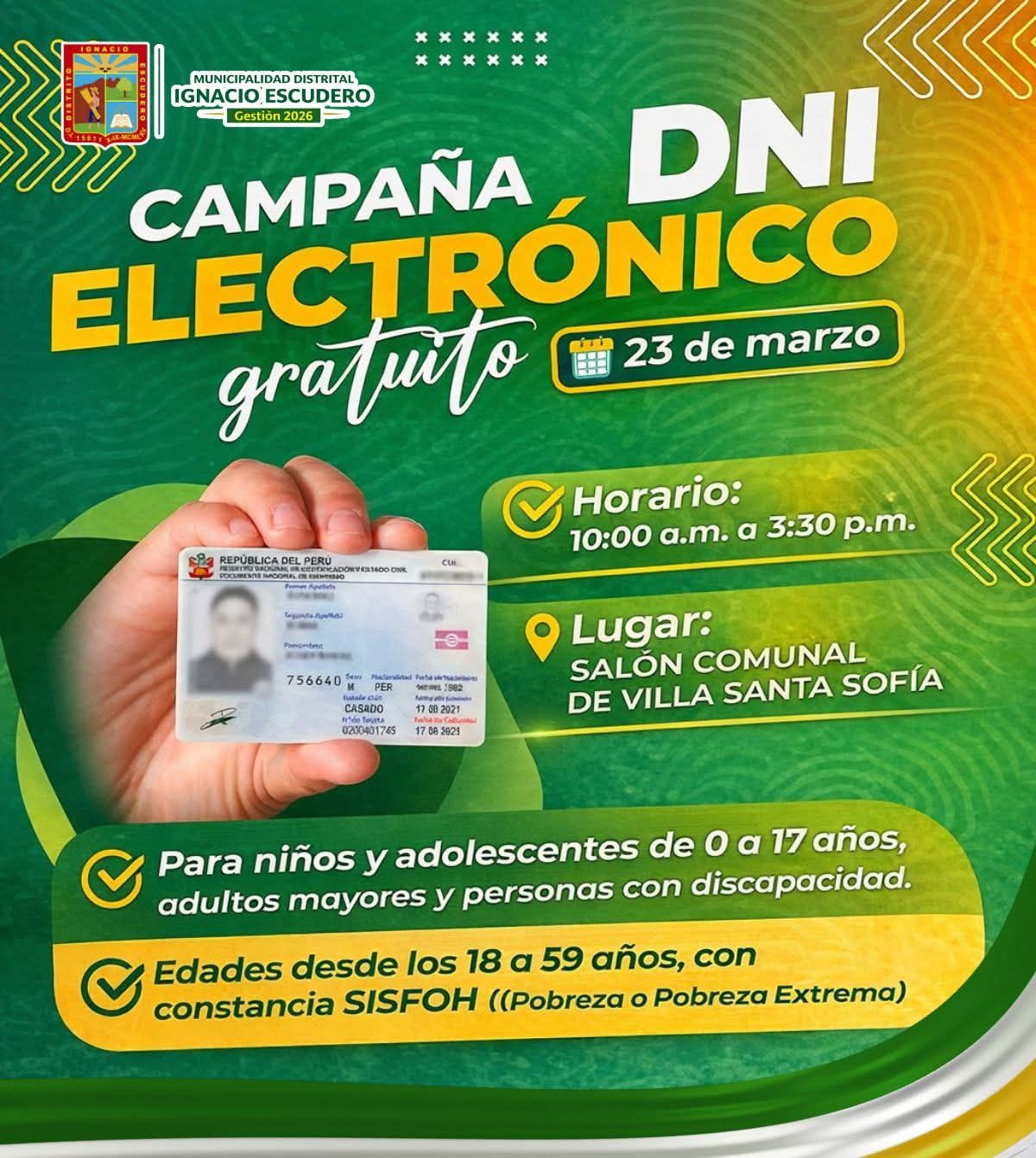 Identificação Eletrônica Gratuita no Município Distrital Ignacio Escudero.