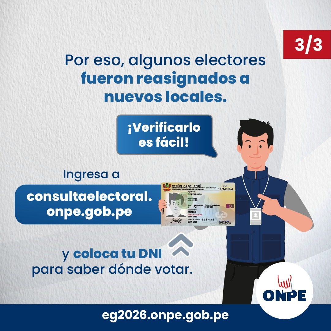 ONPE anuncia mudança de locais de votação.