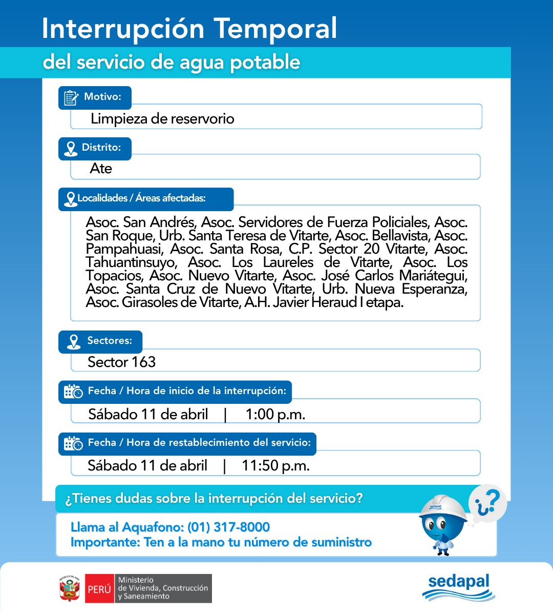 CEDAPAL anuncia interrupção do abastecimento de água em Lima nos dias 10 e 11 de abril: lista oficial das áreas afetadas em até 12 horas