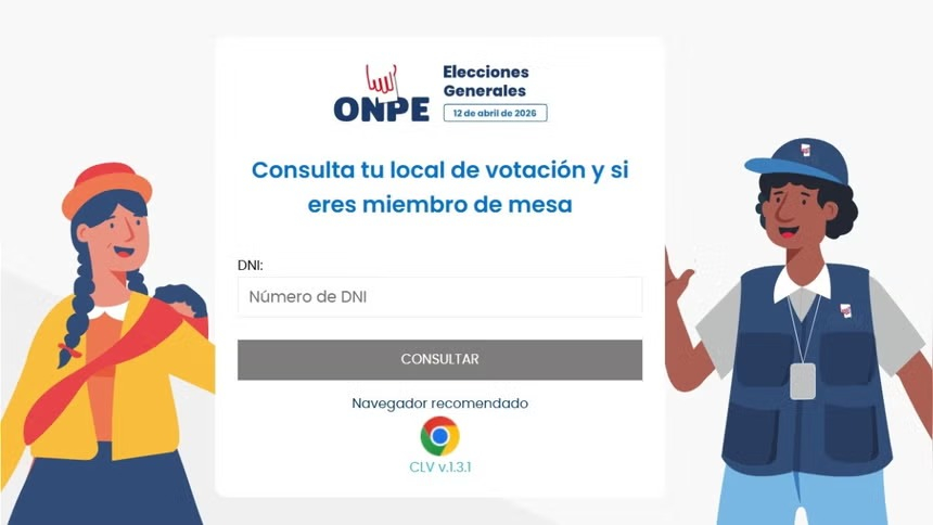 Link crítico desenvolvido pelo ONPE: Verifique seu local de votação e local com seu documento de identidade para votar amanhã, domingo, 12 de abril