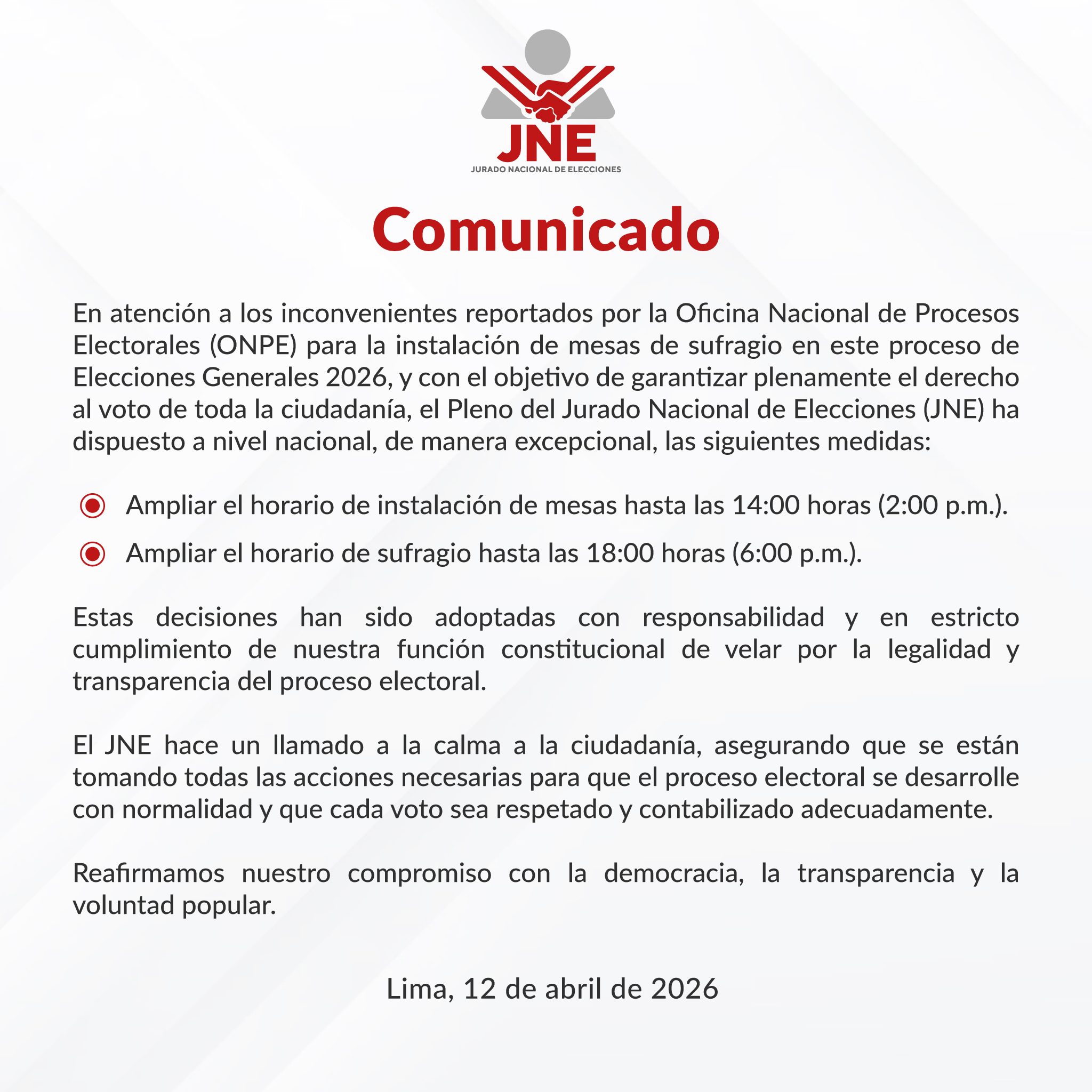 ONPE se manifesta após atraso em material eleitoral: “Problemas criados por uma empresa…”