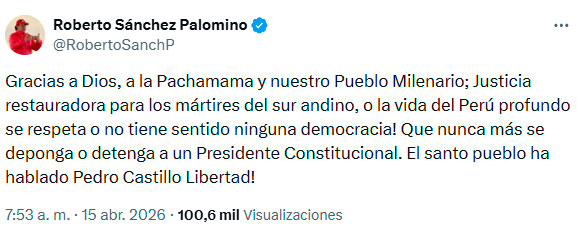 Roberto Sánchez sur les résultats du décompte de l’ONPE : “La vie profonde du Pérou est respectée ou la démocratie n’a aucun sens.”