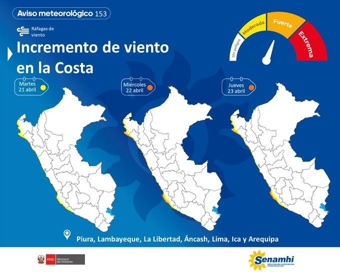 Aviso Meteorológico N.° 153 del Senamhi.  