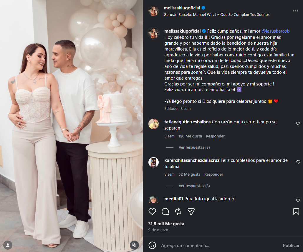 Melissa Klug y su emotivo mensaje a Jesús Barco  