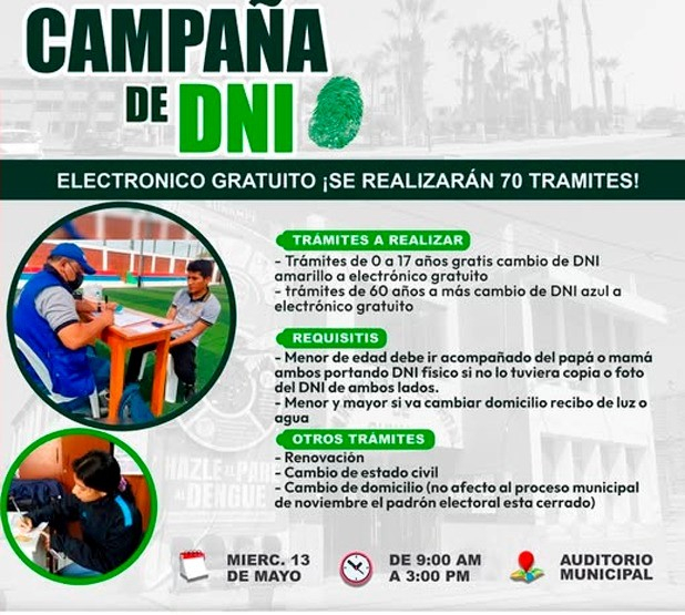 Ubicaciones de la campaña del DNI gratuito del 14 al 16 de mayo.  