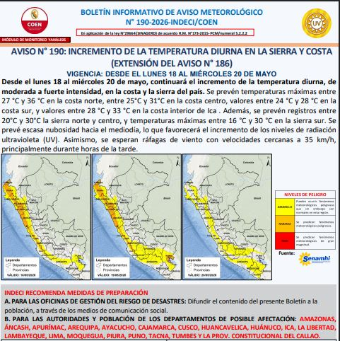 Alerte Orange | Senaman met en garde contre une chaleur extrême à Lima et dans 13 autres régions à partir de ce lundi : vérifiez les zones touchées
