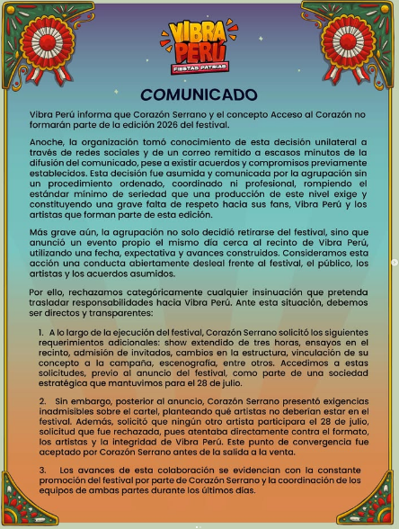 Corazon Serrano est accusée d’avoir commis une grave erreur après s’être retirée du festival Vibra Peru, les fans sont indignés : “J’ai abandonné”