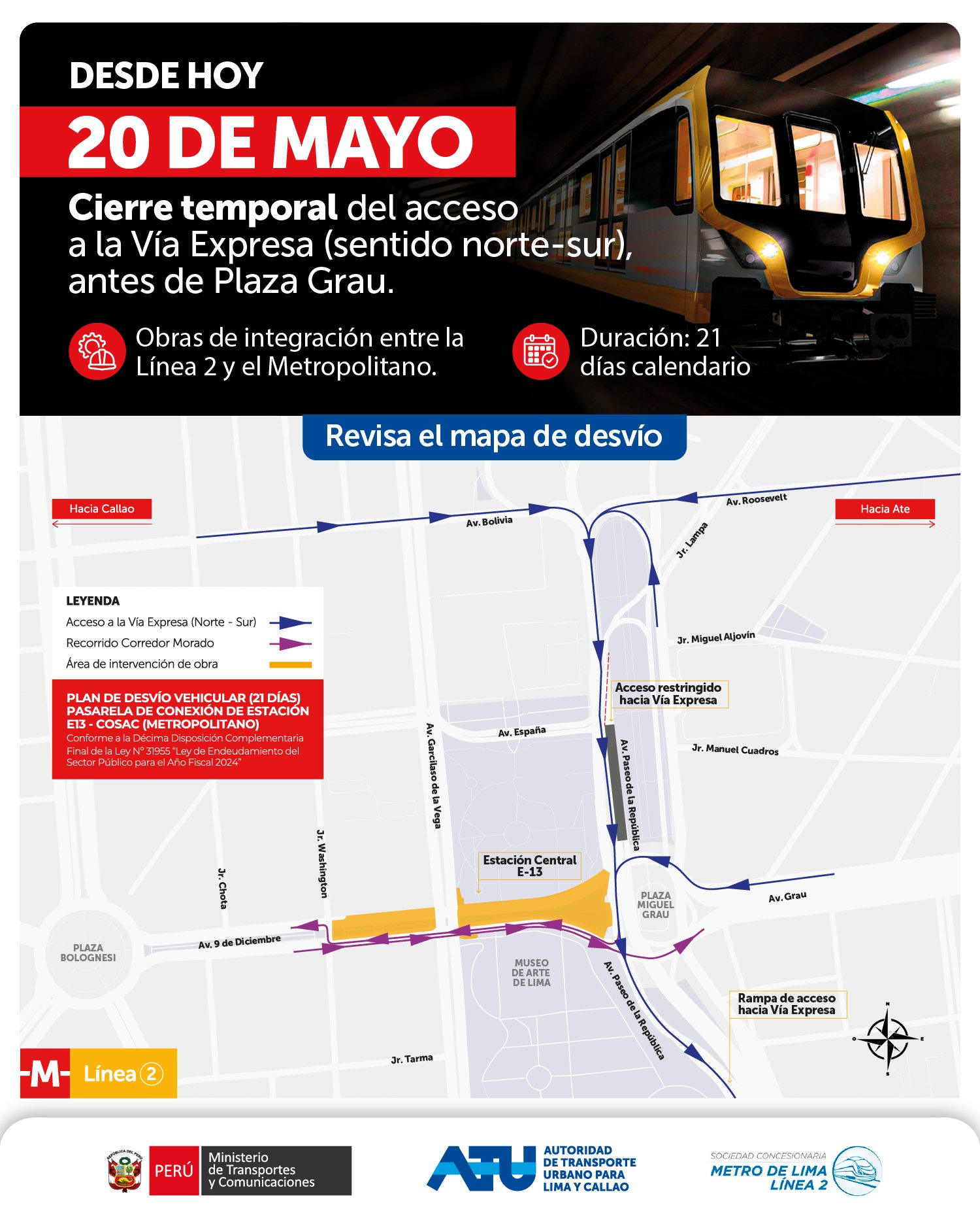 Ils ferment la route Metropolitano pendant 21 jours : un plan difficile de l’ATU pour modifier votre route à partir d’aujourd’hui