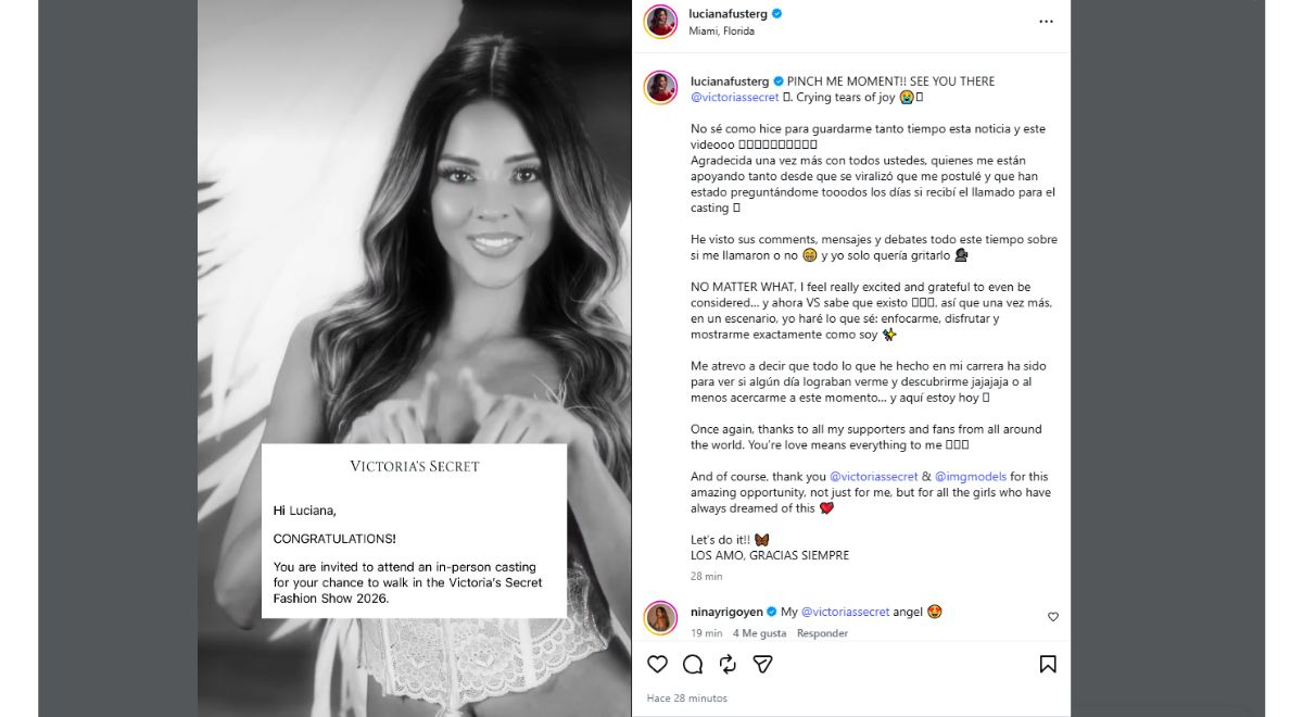 Luciana Fuster est appelée au casting de Victoria’s Secret 2026 aux États-Unis et éclate d’émotion : “Ils savent déjà que j’existe”