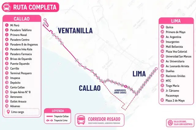Couloir Rose à partir de S/1.50 | Le nouvel itinéraire relie Lima et Callao avec 33 arrêts : connaître les horaires et l’itinéraire
