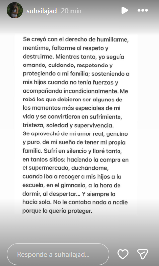 Suhaila Jad a confirmé sa séparation d’avec Andre Carrillo il y a quelques mois et a envoyé un message déchirant : “J’ai ressenti le silence et j’ai beaucoup pleuré”