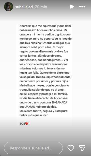 Suhaila Jad a confirmé qu'elle avait mis fin à sa relation avec Andre Carrillo
