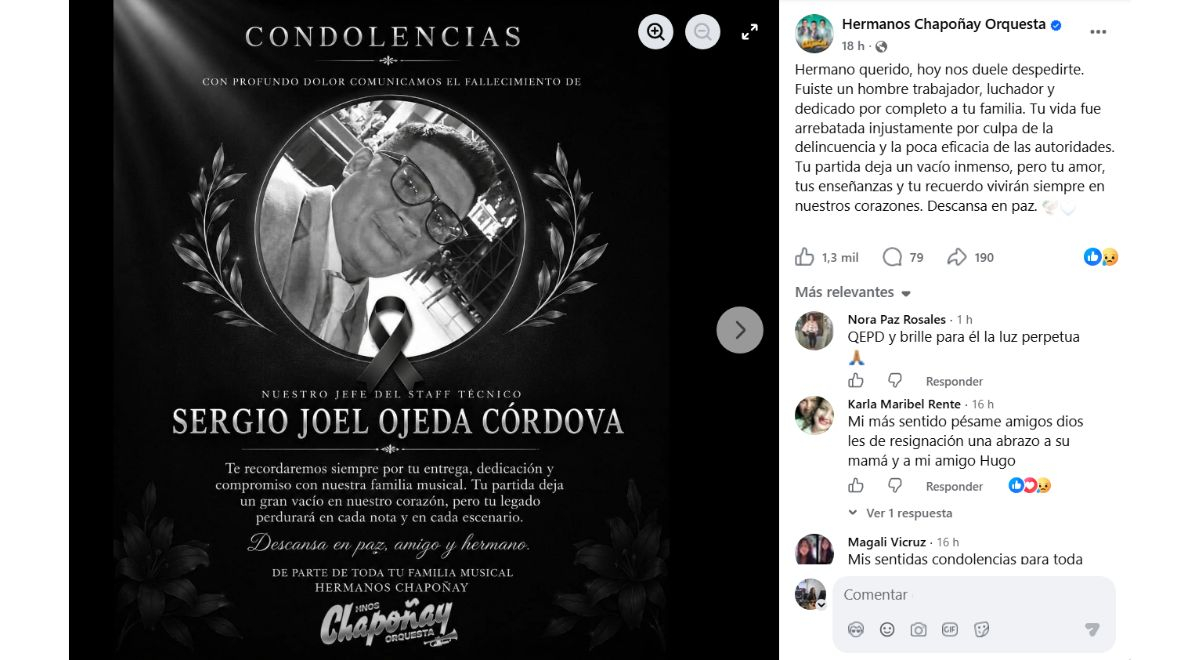 Un membre de l’orchestre Hermanos Chapone décède après une attaque à Piura et accuse les autorités : “Ça fait mal de dire au revoir”