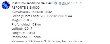Un séisme de magnitude 6,9 au Chili déclenche l’alarme au Pérou : fortes secousses ressenties dans trois régions du sud