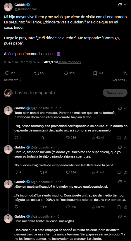 Carlos Galdos interdit à sa fille d’amener son petit ami dormir chez lui et “Cuedra” : “Tu veux des privilèges d’adulte ? Paye tes factures”
