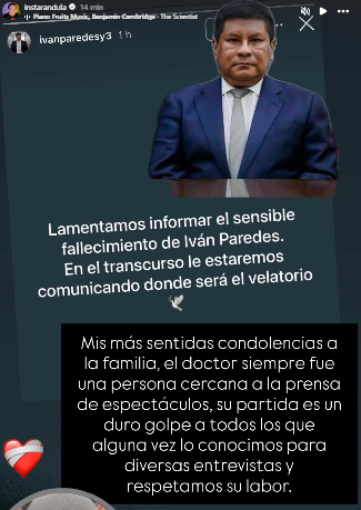 Ils annoncent le décès d’Ivan Paredes, avocat de personnalités du showbiz : “Nous avons le regret de vous informer…”