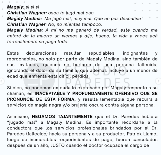 La famille condamnera Magali Medina, Yaco Eskenazi et Loko Wagner pour s'être moqués de la mort d'Ivan Paredes. 