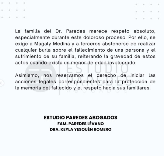 La famille condamnera Magali Medina, Yaco Eskenazi et Loko Wagner pour s'être moqués de la mort d'Ivan Paredes. 