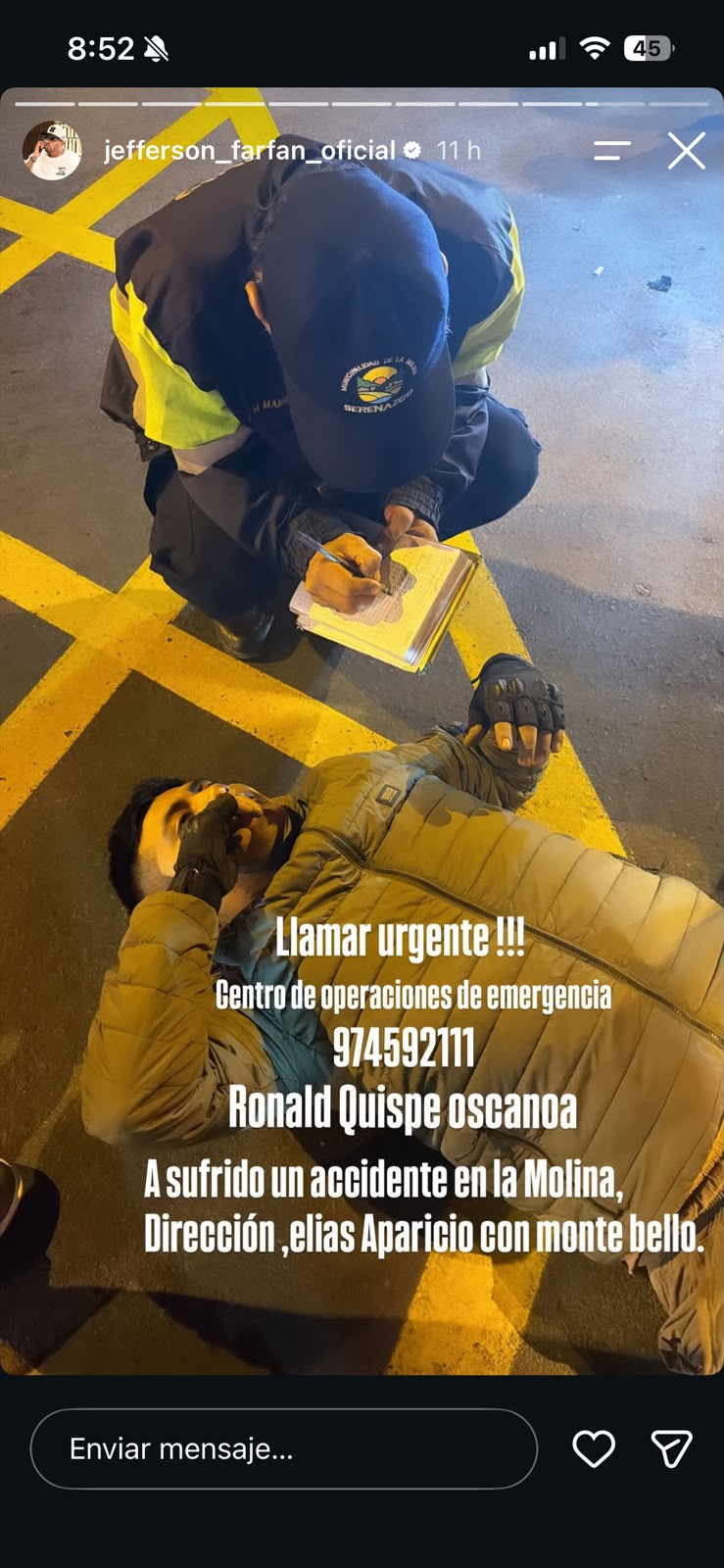 Jefferson Farfan s’inquiète en signalant un accident de la route et en demandant à la famille de la victime : “Ils le disent à la famille…” Jefferson Farfan s’inquiète en signalant un accident de la route et en demandant à la famille de la victime : “Ils le disent à la famille…”