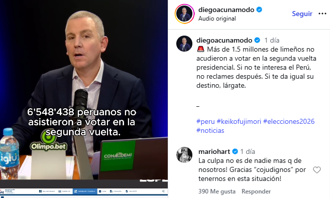 Mario Hart s’en prend aux abstentionnistes lors du second tour des élections de 2026 : “Merci, putain…”