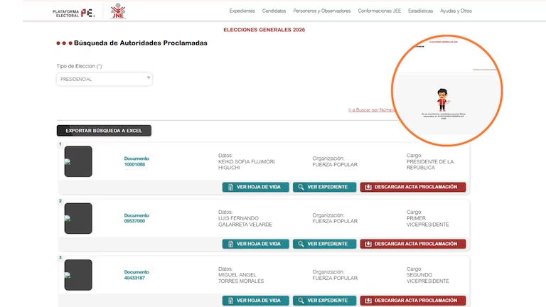 Dernière minute ! La plateforme officielle du JNE élit Keiko Fujimori comme présidente, puis supprime l’enregistrement