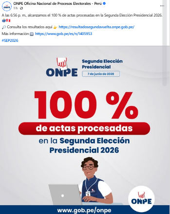 La dernière étape ! ONPE complète 100% des minutes : cela déterminera si Keiko Fujimori ou Roberto Sanchez gagnera