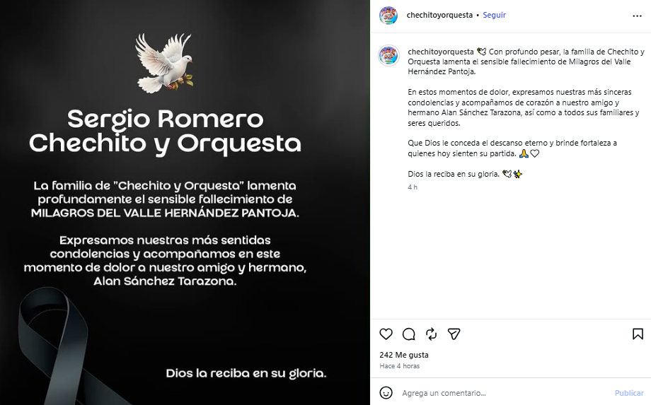 Chechito publie une déclaration avec son groupe pour pleurer une mort sensible : “Moments de douleur”