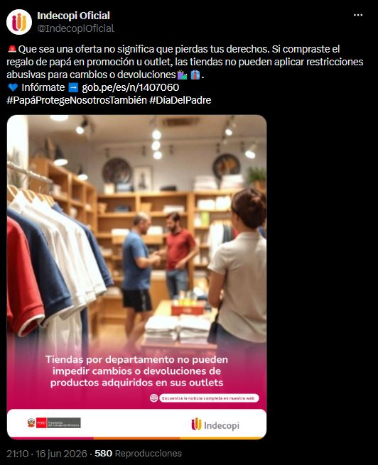 Avez-vous acheté dans un point de vente ? Indecopy prévient que les grands magasins ne peuvent refuser les échanges ou les retours