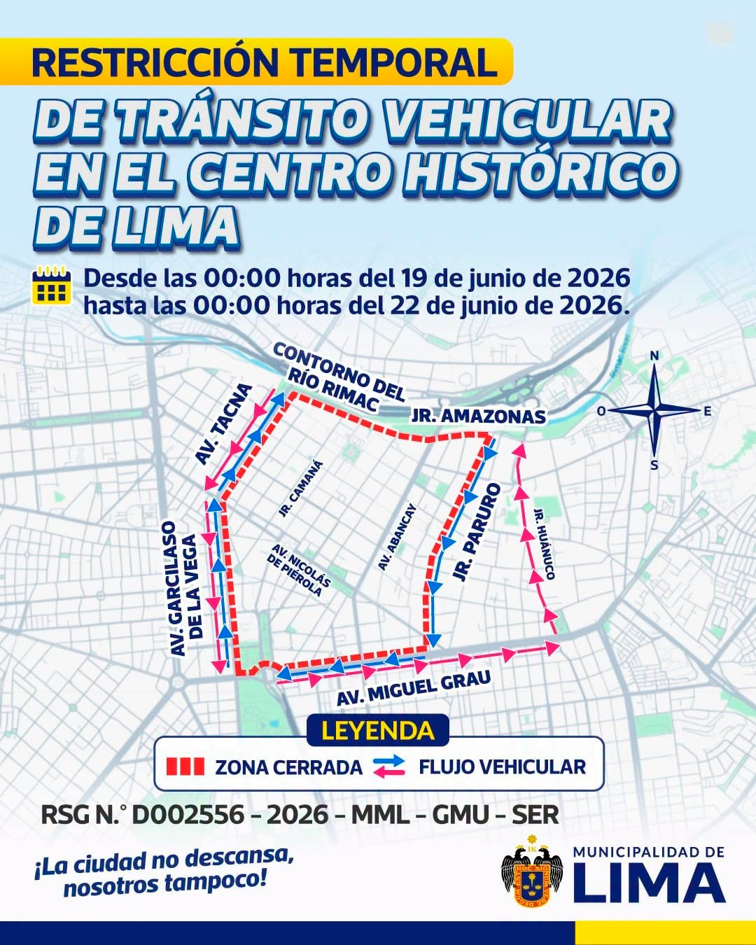 Restricción vehicular y peatonal en el Centro de Lima del 19 al 22 de junio.