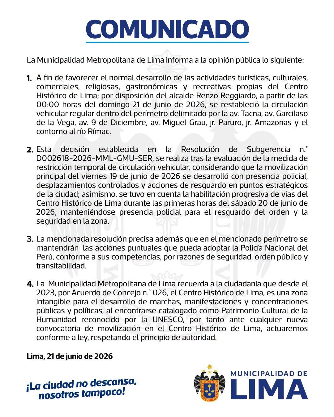 officiel | L’état d’urgence sécuritaire dans le centre-ville de Lima est prolongé de 60 jours : quelles rues seront fermées ?