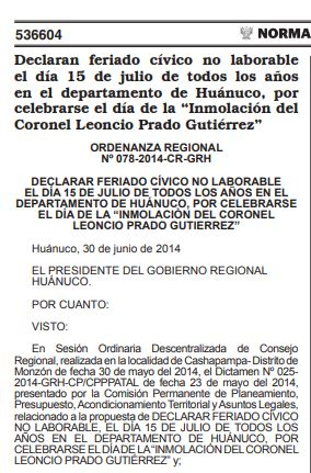 Confirmé | Selon El Peruano, ils déclarent ce 15 juillet jour chômé : ce qui est célébré et qui en bénéficiera