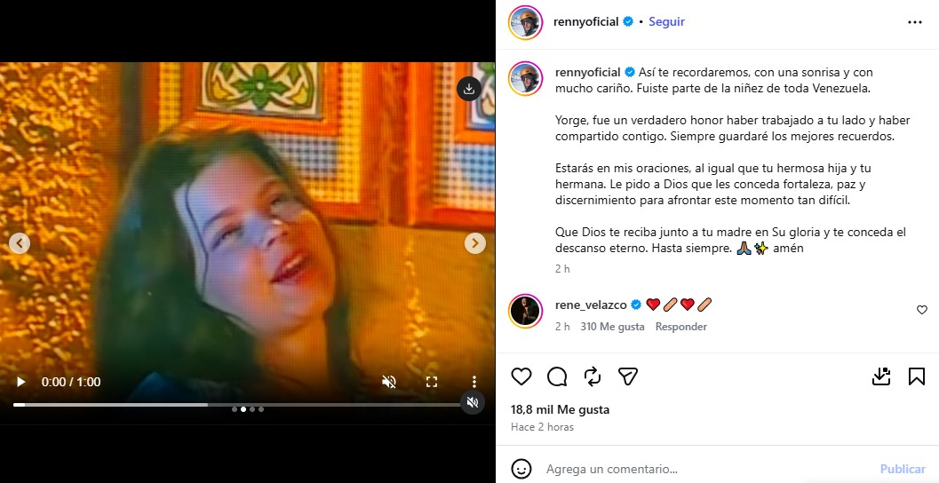 René et Rennie de Salcerin disent au revoir à Yorgelis Delgado avec un message réconfortant après la confirmation du décès de l'actrice @rennyoficial