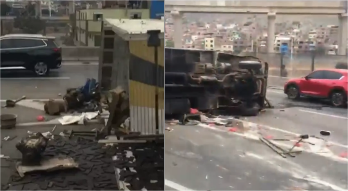 Accident sur la Vía Evitamiento : un camion se renverse près de Puente Nuevo, provoquant de gros embouteillages