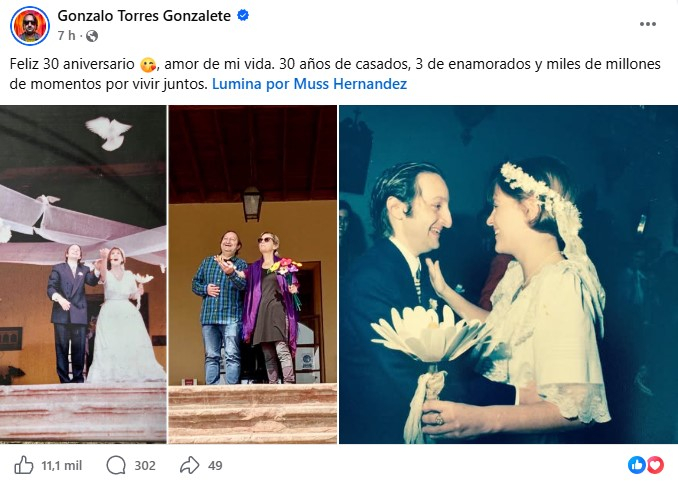Gonzalo Torres ‘Gonzalet’ fête ses 30 ans de mariage : il rencontre la femme qui a conquis son cœur et le secret d’un mariage solide