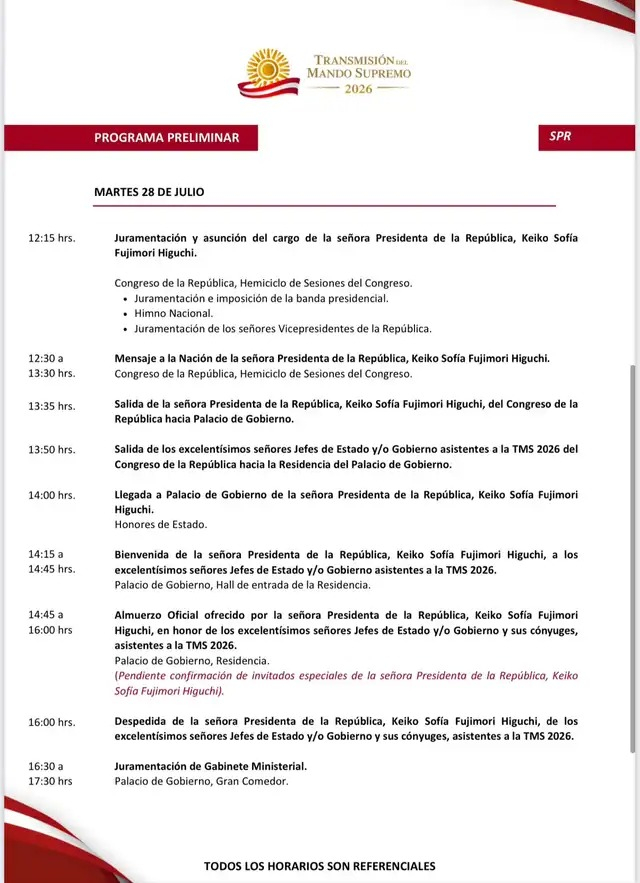 Horario de juramentación de Keiko Fujimori como presidenta 
