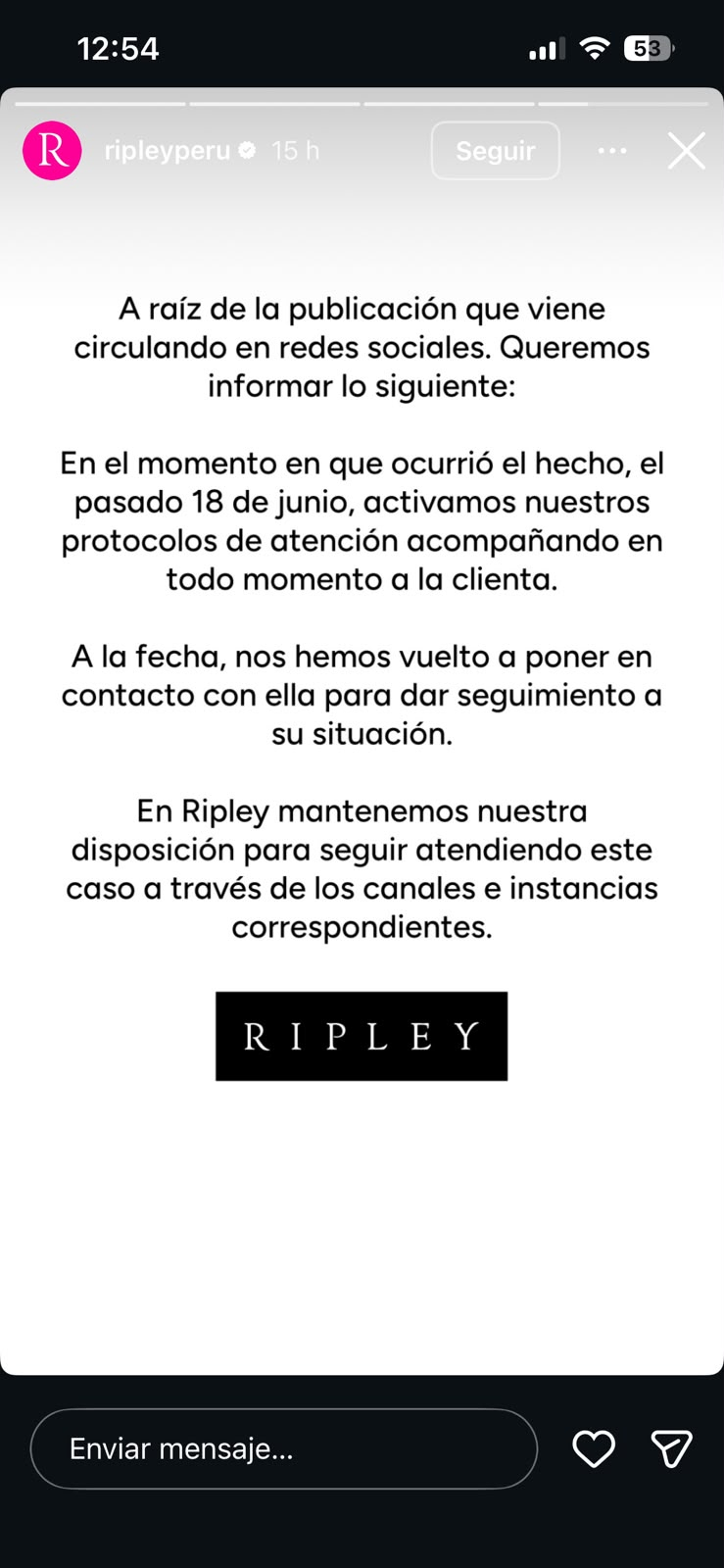 Respuesta de Ripley tras caída de maniquí Respuesta de Ripley tras caída de maniquí