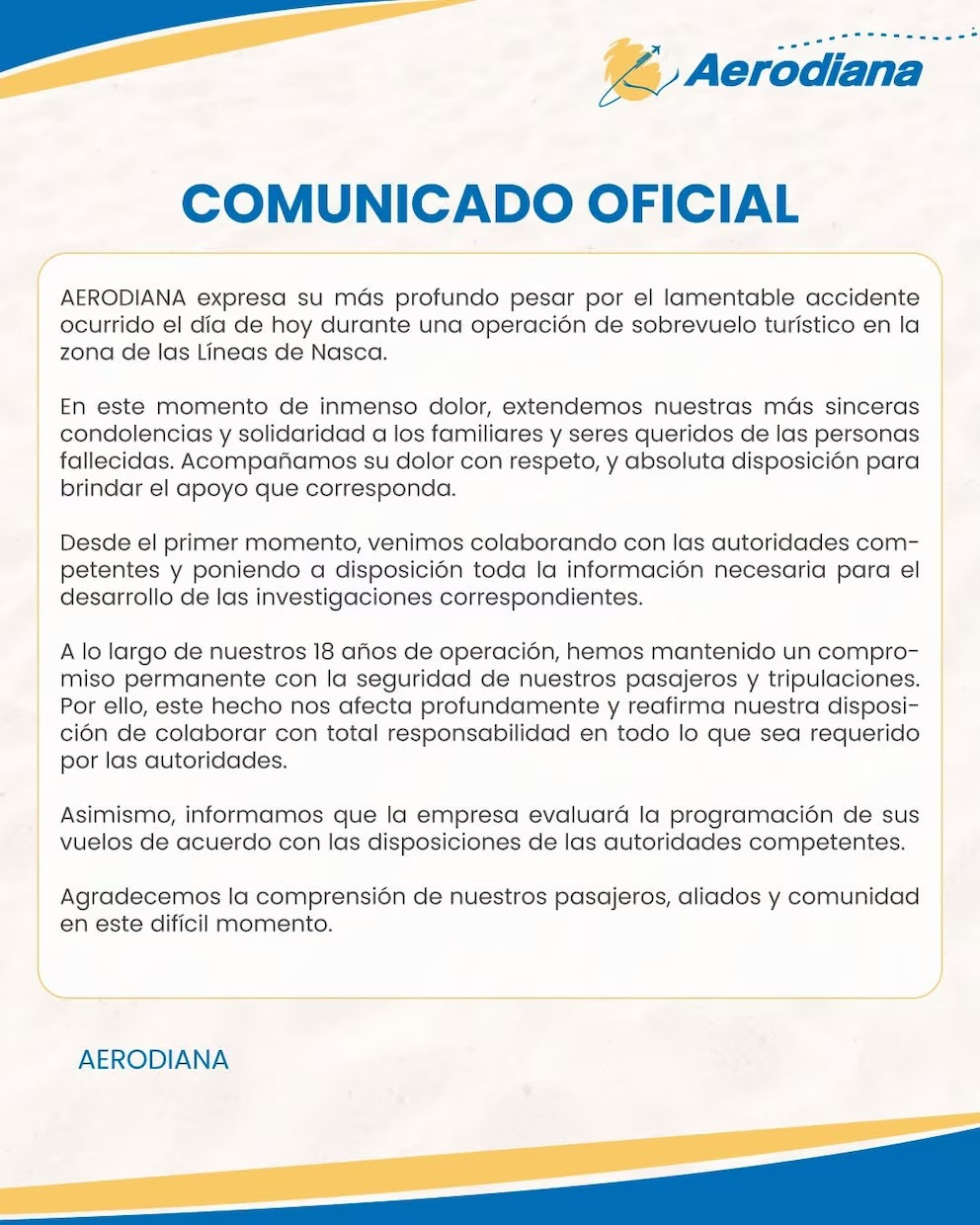 Comunicado de Aerodiana.  