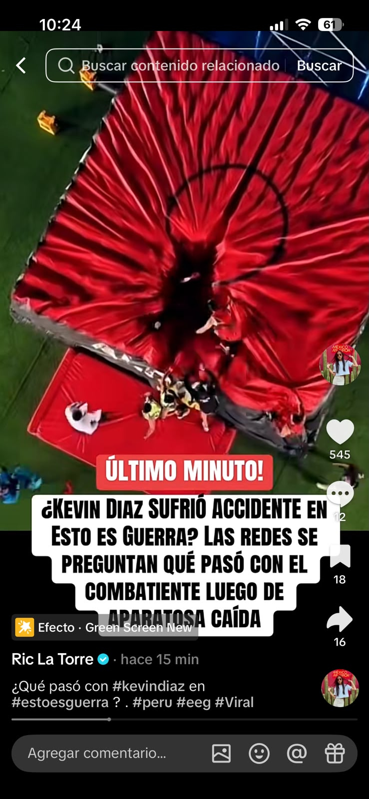 Kevin Díaz sufre accidente en ‘Esto es guerra’ y cae de juego de ocho metros de altura Kevin Díaz sufre accidente en ‘Esto es guerra’ y cae de juego de ocho metros de altura