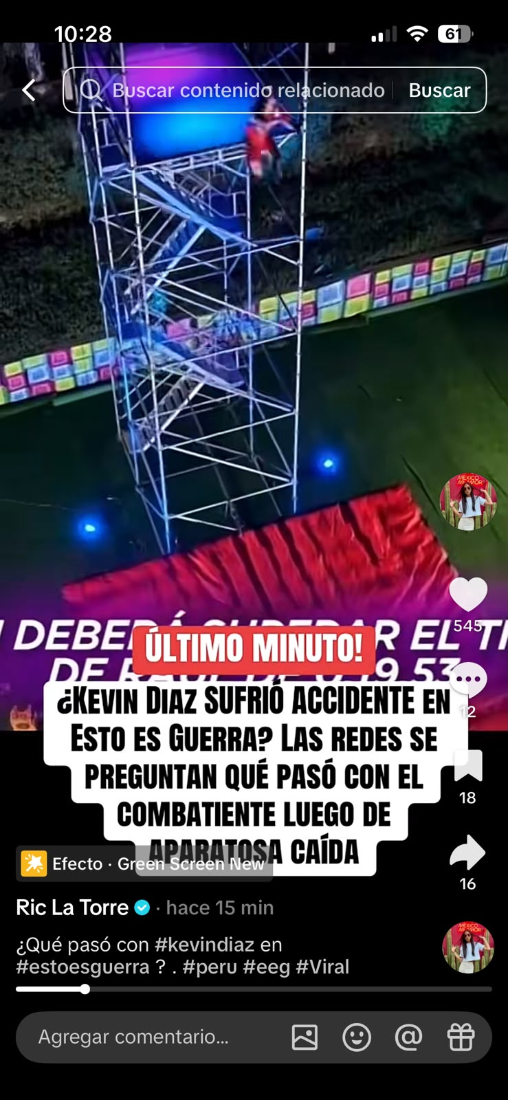 Kevin Díaz sufre accidente en ‘Esto es guerra’ y cae de juego de ocho metros de altura Kevin Díaz sufre accidente en ‘Esto es guerra’ y cae de juego de ocho metros de altura