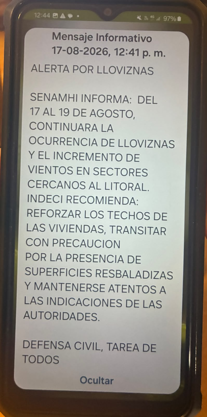 URGENTE: Senamhi envía ALERTA MASIVA a teléfonos tras lluvias en Lima Sur URGENTE: Senamhi envía ALERTA MASIVA a teléfonos tras lluvias en Lima Sur